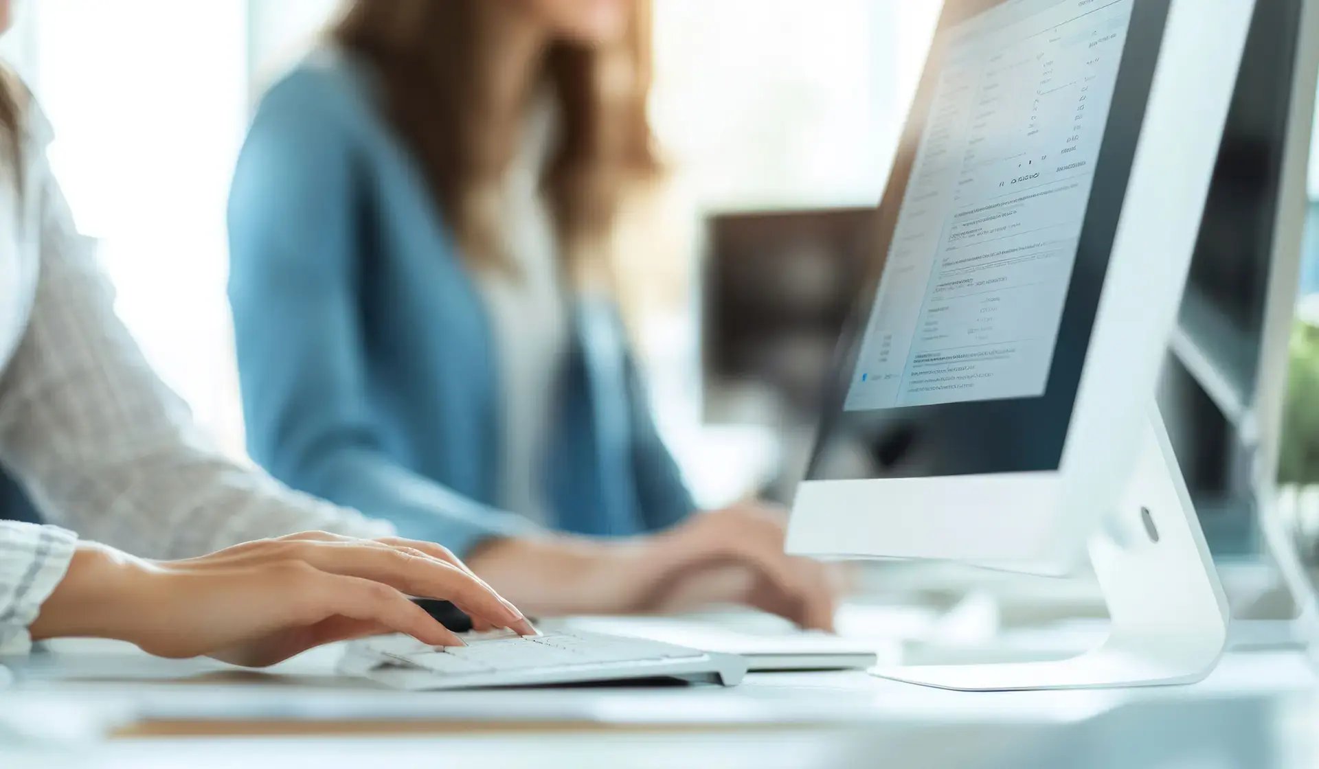 Zwei Personen am Computer bei der Erstellung des elektronischen Lohnnachweises für die Unfallversicherung