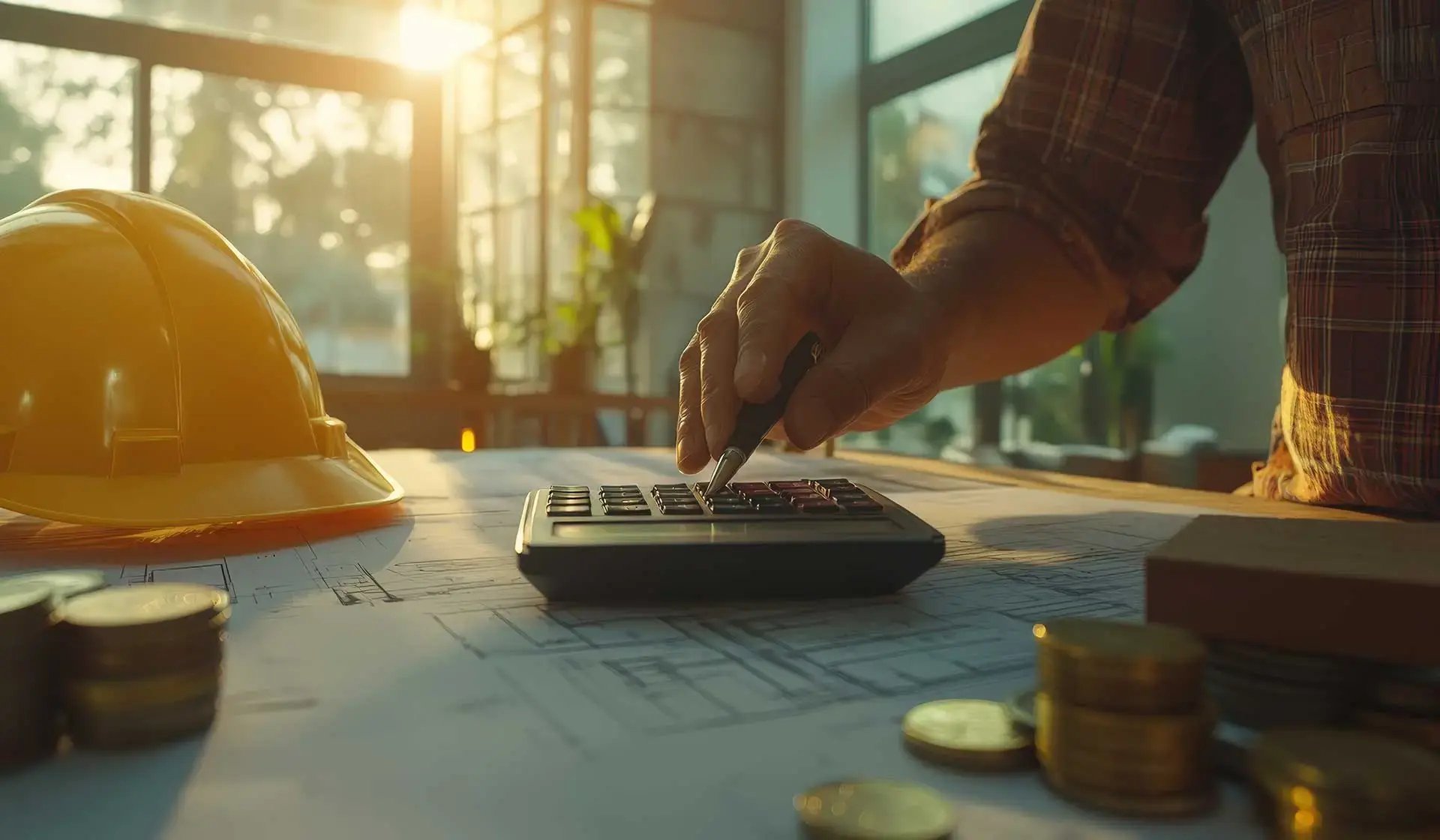 Bauunternehmer kalkuliert mit Taschenrechner neue Mindestlöhne 2025 im Baugewerbe – Fokus auf Geringfügigkeitsgrenze in Deutschland
