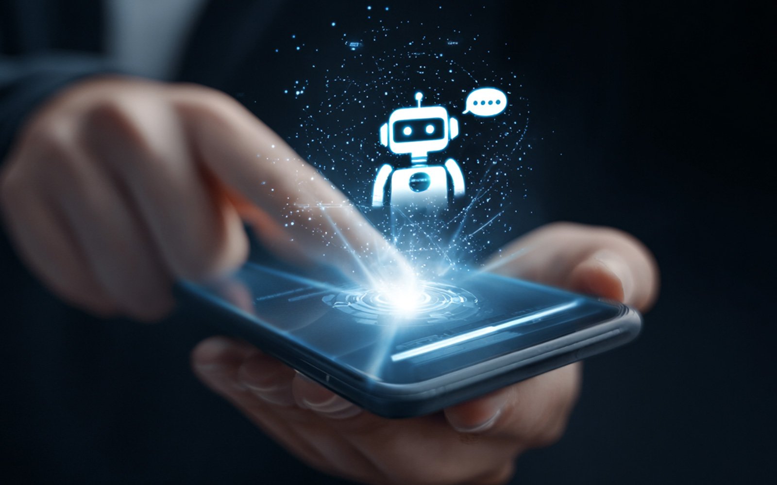 Ein Handy mit einem virtuellem Ki-Roboter 